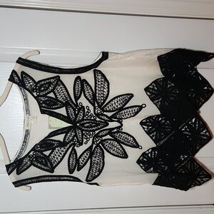 Meadow Rue Black and White Lace Blouse, Size Large